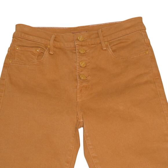 Mother Pixie Insider Ankle Fray Jeans in Play Date 27 Brown Button Fly Stretch - Picture 7 of 11
